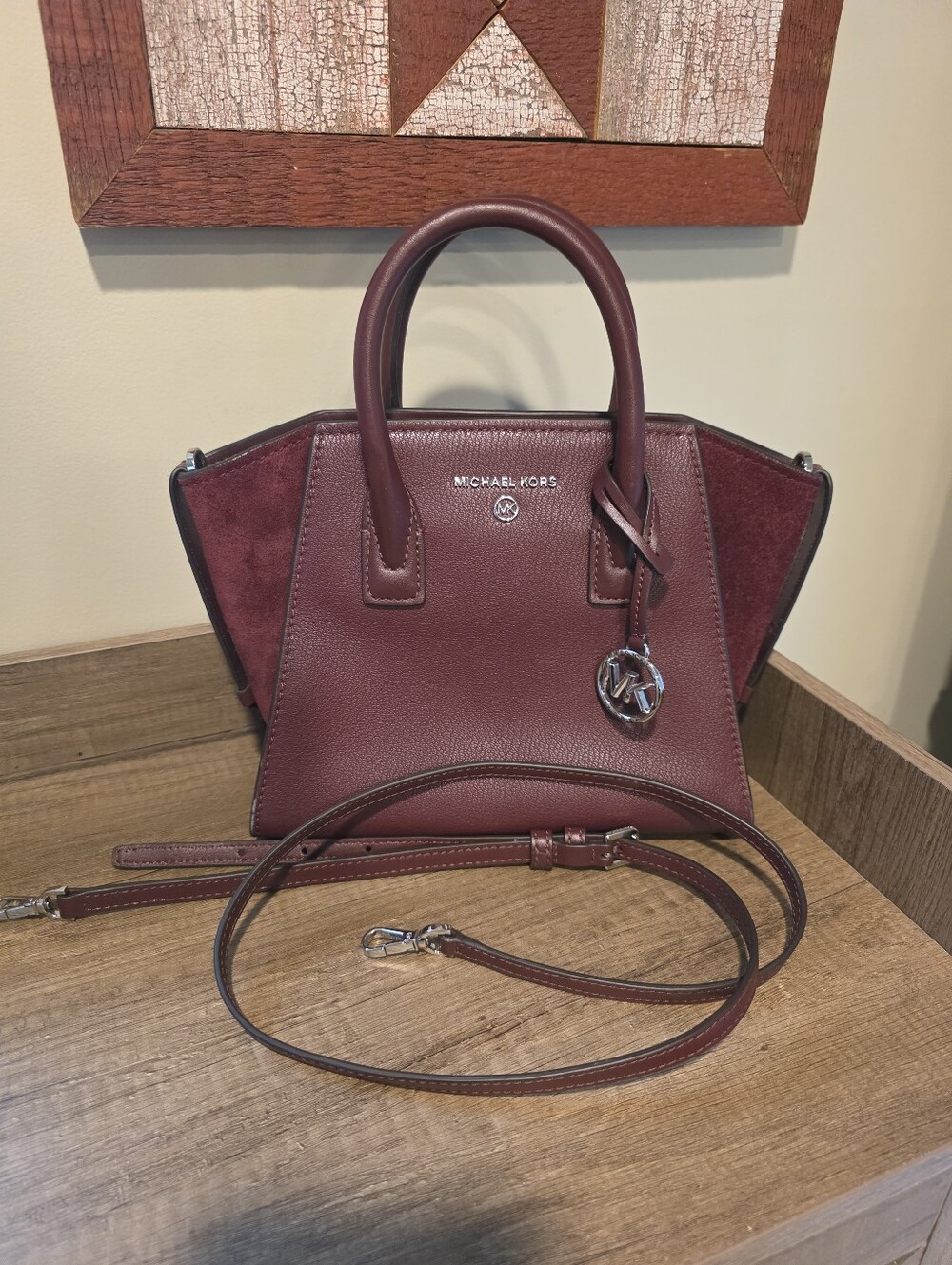 Michael Kors Merlot Leather and Suede Satchel